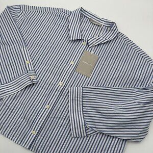 Everlane Women's The Woven 100% Cotton Long Sleeve PJ Pajama Top, Blue Stripe